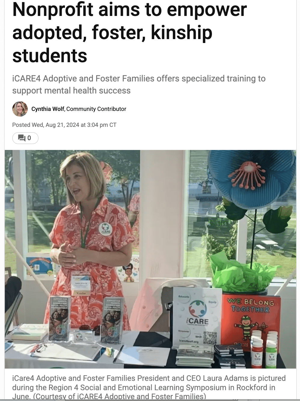 Patch.com coverage of iCARE Adoptive And Foster Families, August 2024