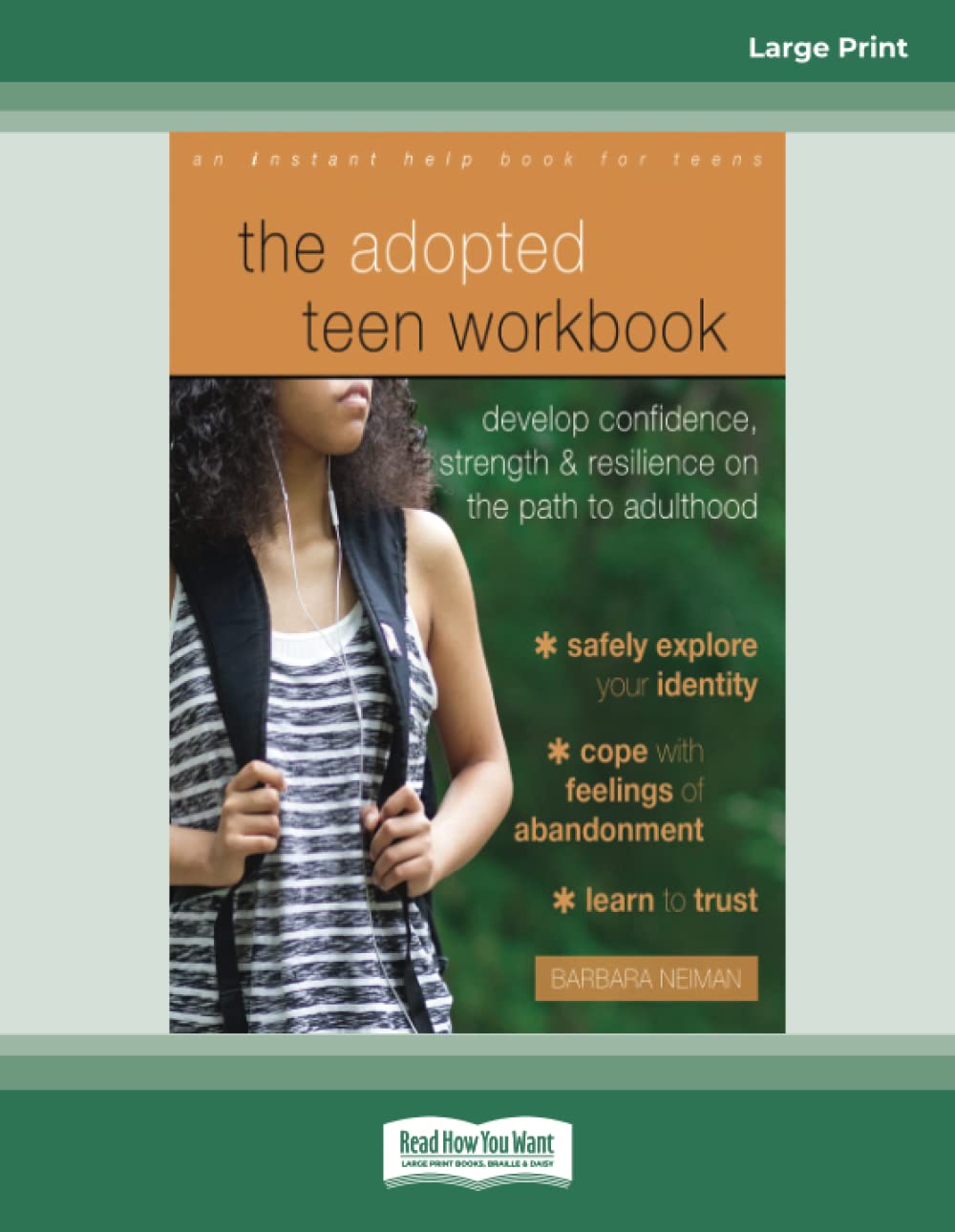 Book cover for 'The Adopted Teen Workbook' by Barbara Neiman, sporting an engaging, modern self-reflection design aimed at helping teens build confidence and process identity questions.