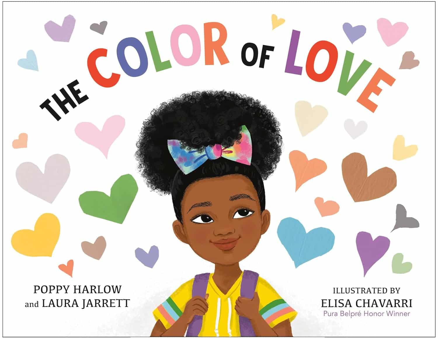Book cover for 'The Color of Love' by Poppy Harlow and Laura Jarrett, showing a warmhearted classroom scene where Grace and classmates share what love means to them.
